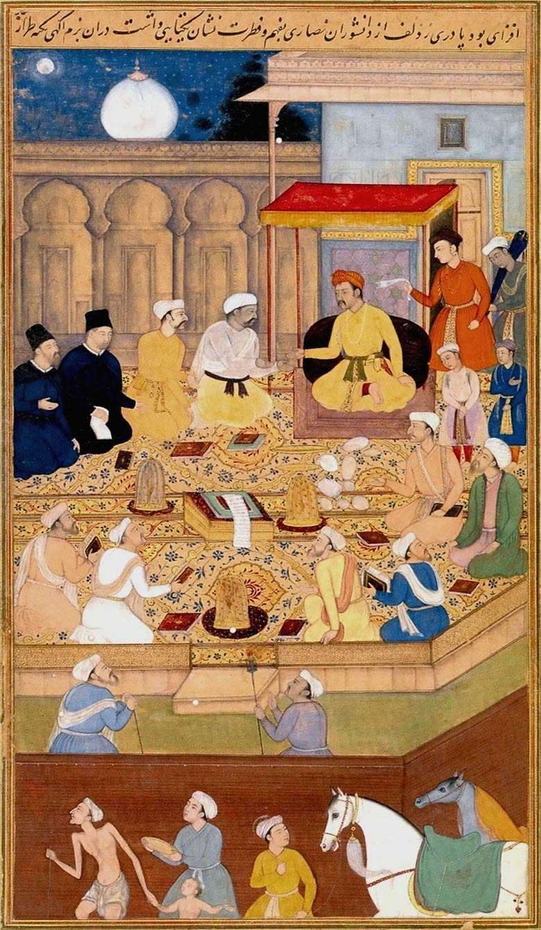 Mughal artwork of religious scholars engaging in discussion 