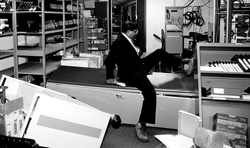 Prof. Shah inspecting the damage at the Blume Center following the 1989 Loma Prieta Earthquake