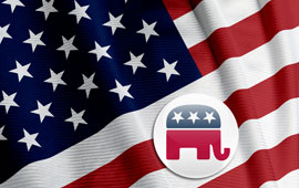 GOP icon button on American flag