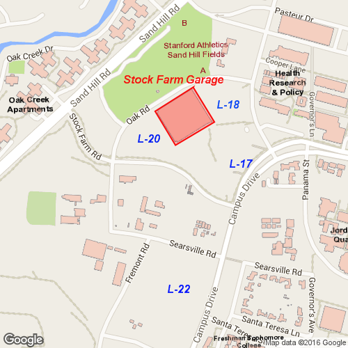map of Stock Farm Garage and alternate parking