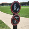 Sign at the campus Oval declaring the area a 'No Flying Objects Zone'