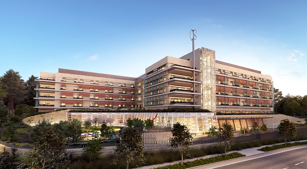An exterior picture of the new Lucile Packard Children's hospital Stanford