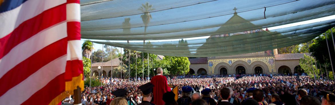 View of the crowd at Convocation 2017 with Memorial Church in the background