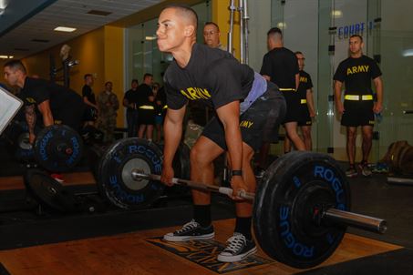 A trooper deadlifts 150% of his body weight during the deadlift event for the Vigilant Warrior Challenge on Sept. 22, 2017 at G.J. Denich Gym.