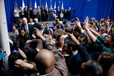 First Lady Michelle Obama speaking at the Department of Transportation