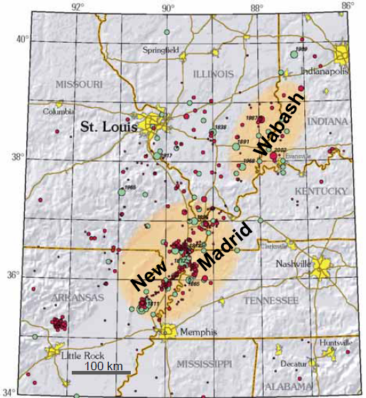 Map of New Madrid and Wabash fault regions