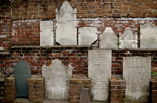 Gravestones that were misplaced during hte years of the cemetery's disrepair