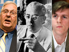 A composite image of Dick Armey, Saul Alinsky, and James O'Keefe. 