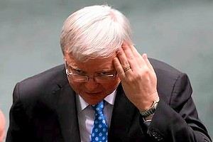 Kevin Rudd leaves the House after a division at Parliament House in Canberra.