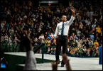 Returning to the site of his first campaign rally three years ago, the president fires up supporters before the final House vote on the health-care plan.