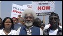 Nigerian Nobel Prize laureate Wole Soyinka joins protesters in Abuja, Nigeria, 12 Jan.