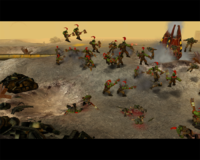 The Blood Ravens make planetfall. Cutscenes are rendered using the game engine.