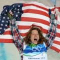 Shaun White celebrates after his gold medal win at the 2010 Winter Olympics in Vancouver, Canada on February 17, 2010