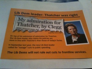 New Labour leaflet - Lib Dem leader: Thatcher was right