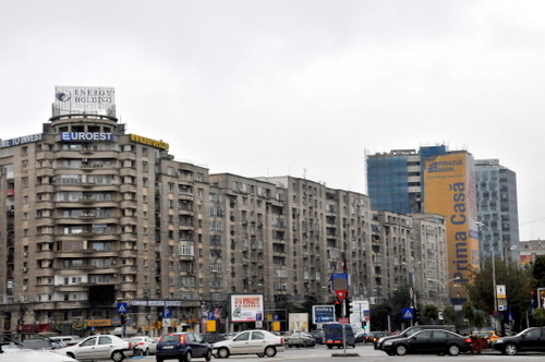 Communist housing blocks Bucharest Gray Sky
