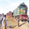 CHAMAN: People gather at the site after a goods train derailed due to failure of brakes.APP