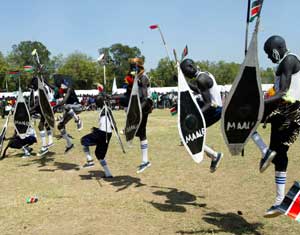 Tribal dancers participate in celebration, Juba, Sudan, January 9, 2007. [© AP Images]