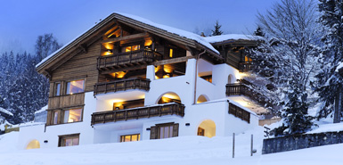 A external view of the Chesa Falcun chalet, Klosters, Switzerland