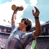 Diego Maradona raises the World Cup trophy after Argentina won the 1986 World Cup in Mexico City