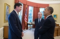 President Obama talks with James Comey and FBI Director Robert Mueller