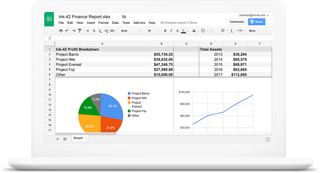 screenshot van het product Spreadsheets