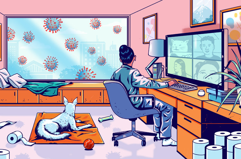 Illustration from a March 18, 2020, Times article, “<a href="https://www.nytimes.com/2020/03/18/technology/personaltech/working-from-home-problems-solutions.html">The Tech Headaches of Working From Home and How to Remedy Them</a>.”