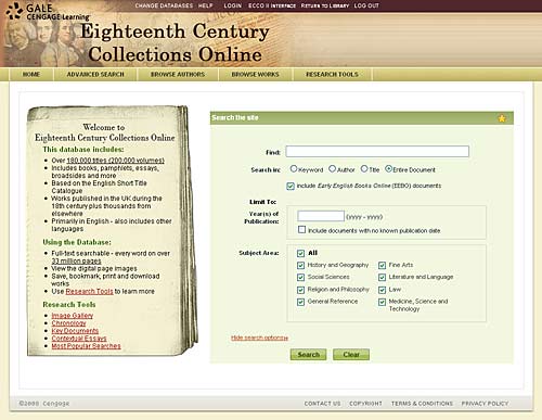 Eighteenth Century Collections Online home page