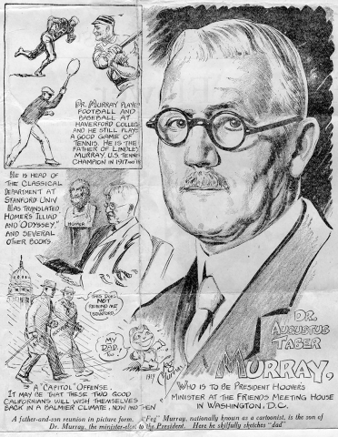 Dr. Murray Goes to Washington (SC0221). Comic drawn by his son, Feg, who became a prominent sports-cartoonist, Published in The Christian Herald, 2/2/1929.