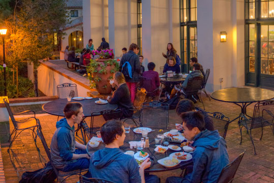 Lakeside dining at night