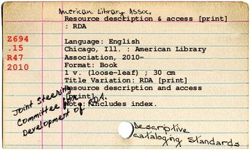 RDA Catalog card