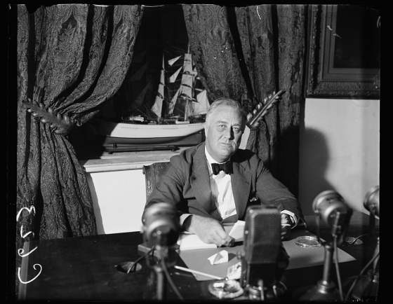 President Franklin D. Roosevelt prepares for his famous "fireside chats". Courtesy of the Library of Congress.