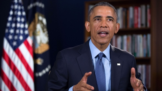 President Obama tapes the Weekly Address at the University of Kansas, Jan. 22, 2015