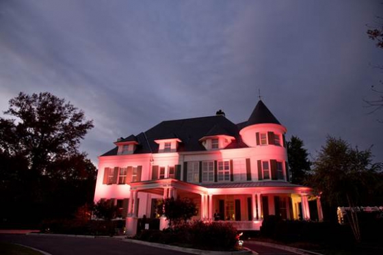 The Naval Observatory is lit pink in honor of Breast Cancer Awareness Month