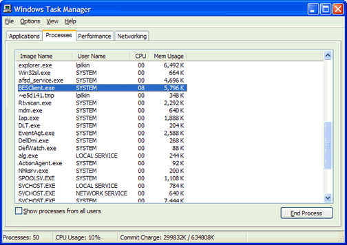 Windows Task Manager list of processes