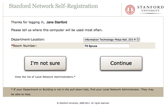 self-registration  choose a location page