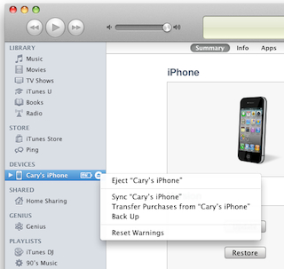 This is the pull-down menu in the iTunes sidebar