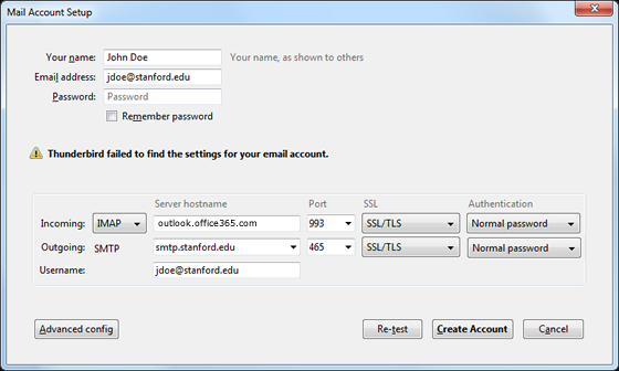 enter settings for your mail account