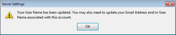 warning that your user name has been updated