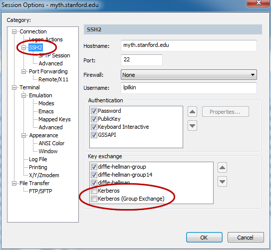 change SSH2 session options