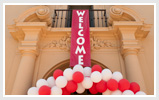 [Photo: Welcome banner; Source: Linda Cicero/Stanford News Service]