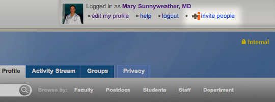 screenshot of CAP profile with invite people button