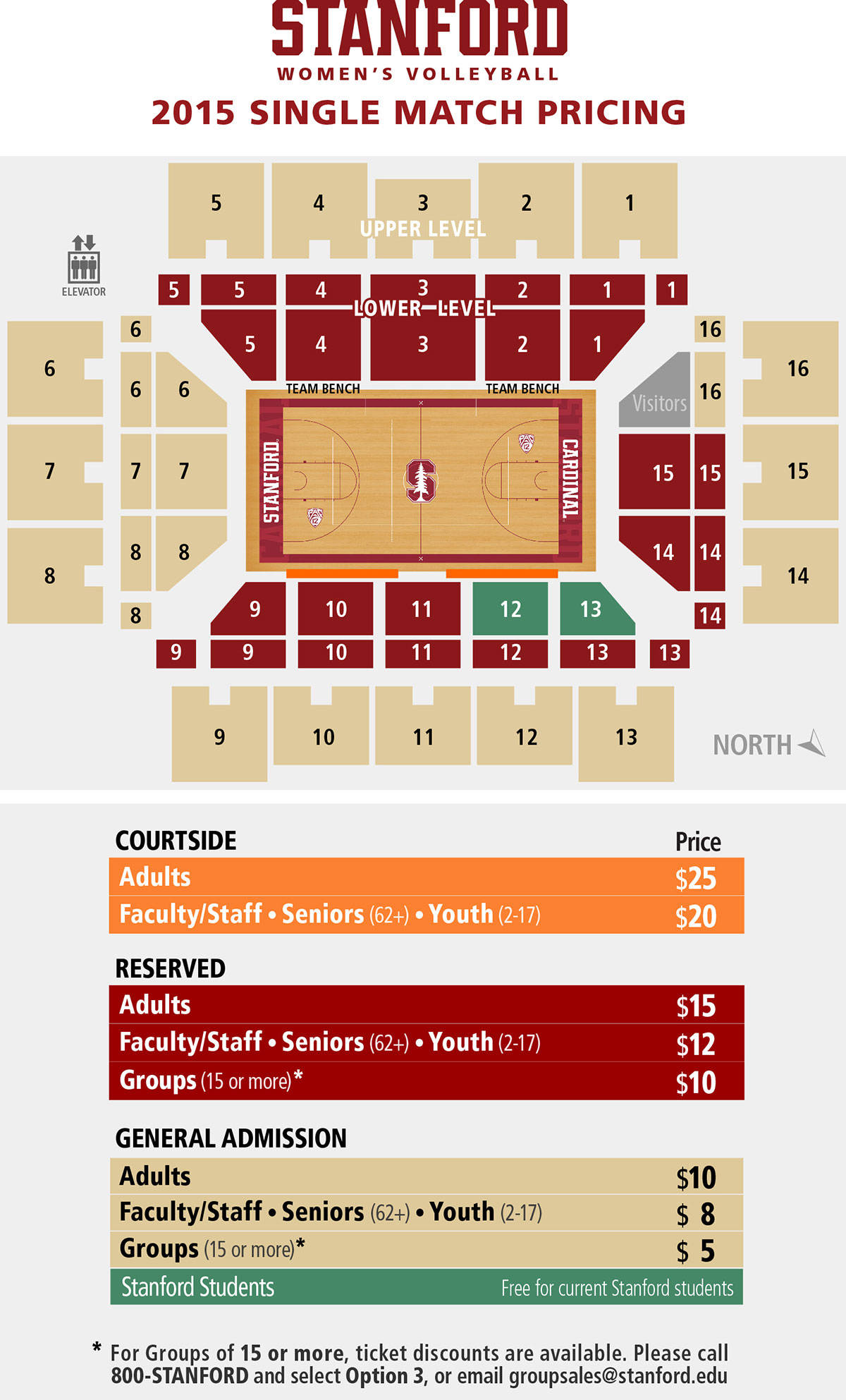 2015 Stanford Women's Volleyball Single Match Pricing Map