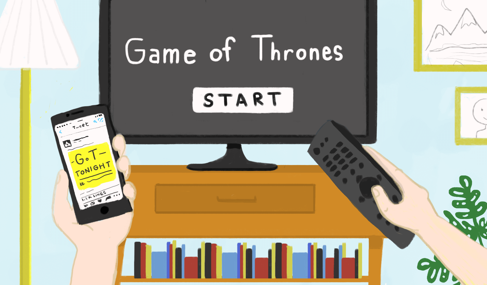 illustration of TV with Game of Thrones queued up to start | Stefani Billings