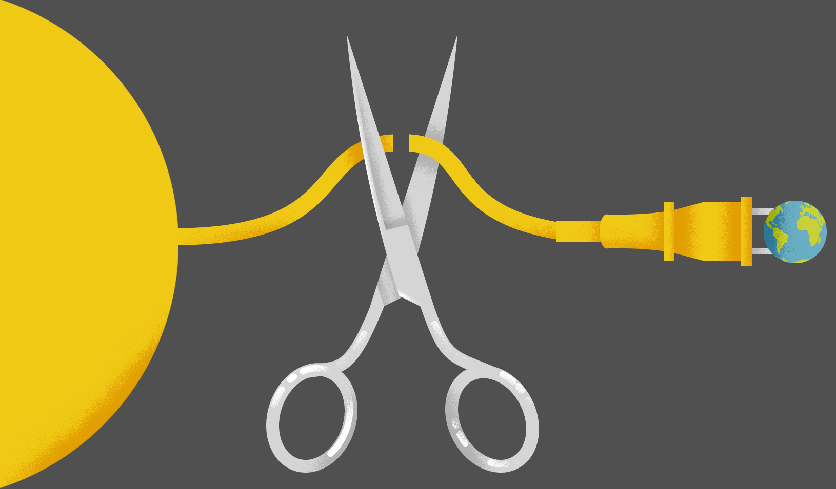 scissors cutting an electrical cord between the sun and earth | Illustration by Shannon May