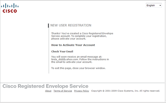 new user registration window