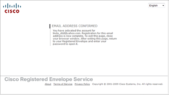email address confirmed page