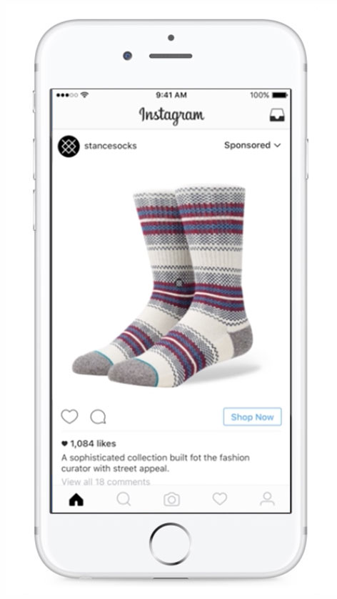 Contoh iklan tayangan slaid Facebook daripada Stance Socks pada mudah alih
