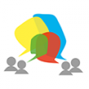 Icon of people with overlapping multicolored speech bubbles