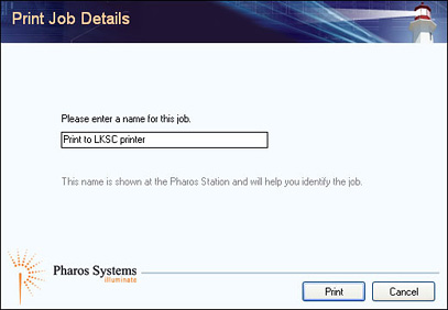 A screenshot for Pharos systems Windows print dialog box