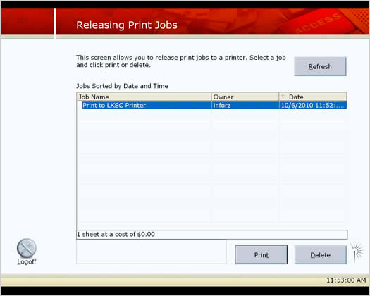 A screenshot of page showing how to release specific print jobs to the printer